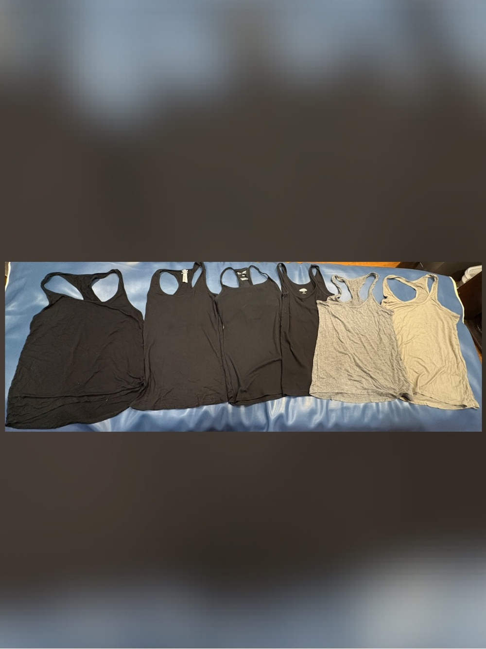 Lot of 6 Racerback Tank Tops - Black, grey & grey/green